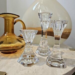 Villeroy & Bock Verdi Elegant Crystal Candle Holders Cascading Trio